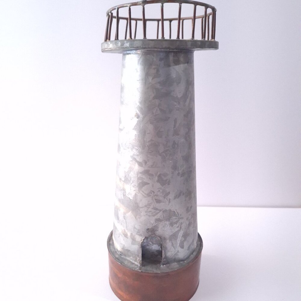 Rustic Galvanized Metal Lighthouse Decor | Coastal Farmhouse Accent | Nautical